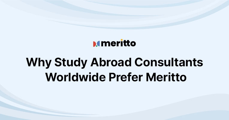 Meritto’s Study Abroad CRM dashboard showcasing lead management, student journey tracking, and real-time analytics for consultancies.