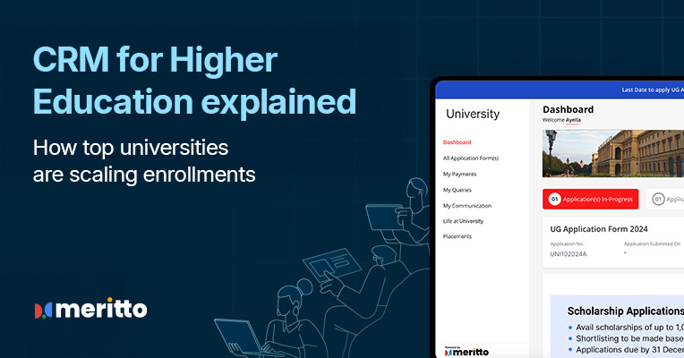 Dashboard view of Meritto’s CRM for higher education showcasing enrollment funnel and lead tracking.